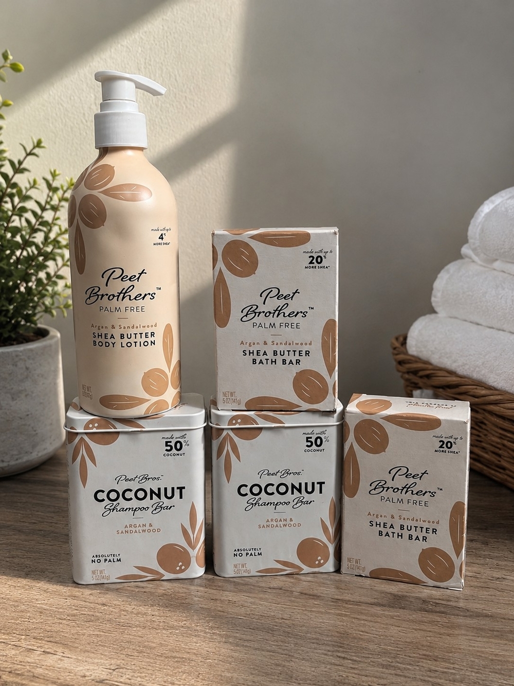 NWT Peet Brothers Argan & Sandalwood 5-Piece Bath & Hair Bundle